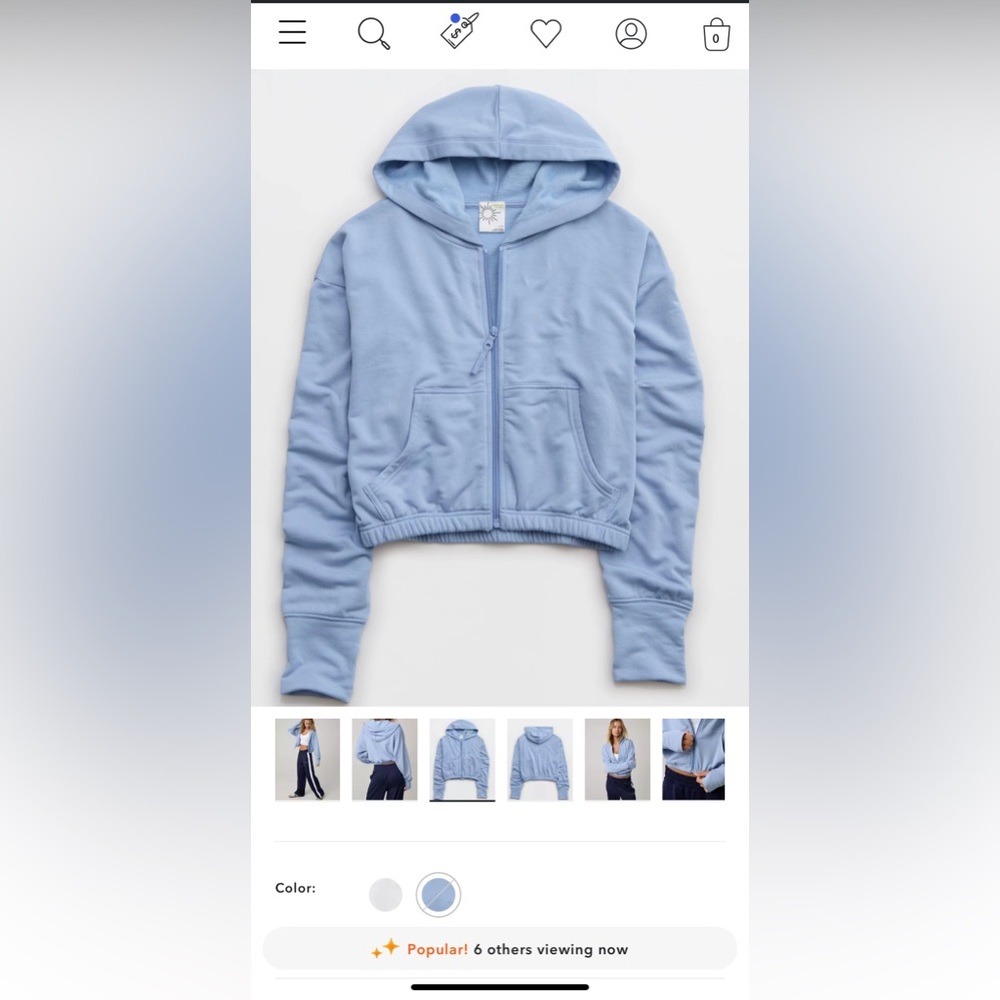 NWT OFFLINE By Aerie OTT Cropped Full Zip Sweatshirt - blue - Large